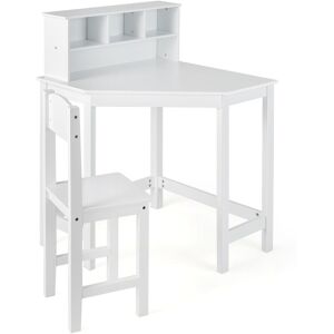 Costway Kids Corner Desk & Chair Set Children Study Table with Chair in White White Costway Kids Corner Desk & Chair Set Children Study Table with Chair in White White