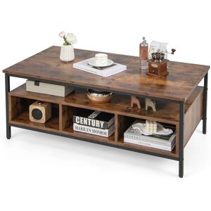 Costway Industrial Coffee Table Wooden Cocktail Center Table with Storage Shelf in Brown Brown Costway Industrial Coffee Table Wooden Cocktail Center Table with Storage Shelf in Brown Brown