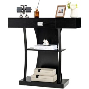 Costway T-Shaped Industrial Console Table Narrow Sofa Side Table Entryway Display Shlves in Black Black Costway T-Shaped Industrial Console Table Narrow Sofa Side Table Entryway Display Shlves in Black Black