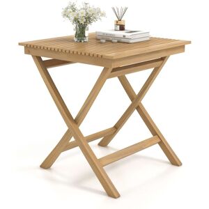 Costway 70cm Wooden Patio Square Bistro Table Outdoor Coffee Table w/ Slatted Tabletop in Natural Natural Costway 70cm Wooden Patio Square Bistro Table Outdoor Coffee Table w/ Slatted Tabletop in Natural Natural