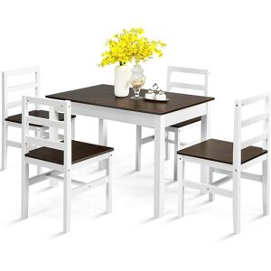Costway 5PCS Wooden Dining Table & Chair Set Breakfast Kitchen Furniture Dining Room Set in Brown Brown Costway 5PCS Wooden Dining Table & Chair Set Breakfast Kitchen Furniture Dining Room Set in Brown Brown