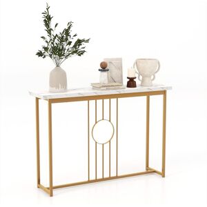 Costway 120cm Narrow Console Table Faux Marble Sofa Side End Table W/ Metal Frame in Gold Gold Costway 120cm Narrow Console Table Faux Marble Sofa Side End Table W/ Metal Frame in Gold Gold