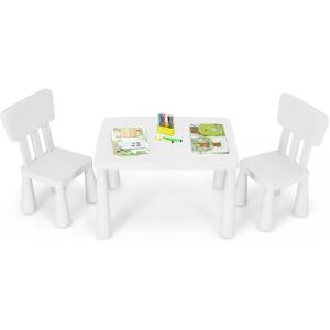 Costway 3 PCS Table & Chair Set Toddler Activity Center Writing Desk in White White Costway 3 PCS Table & Chair Set Toddler Activity Center Writing Desk in White White