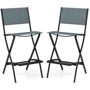 Costway Set of 2 Outdoor Bar Chair Folding Bar Height Stool with Metal Frame & Footrest in Blue Blue Costway Set of 2 Outdoor Bar Chair Folding Bar Height Stool with Metal Frame & Footrest in Blue Blue