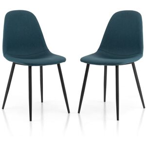 Costway Set of 2 Dining Chairs Upholstered Fabric Leisure Chair with Cushion Seat Back in Blue Blue Costway Set of 2 Dining Chairs Upholstered Fabric Leisure Chair with Cushion Seat Back in Blue Blue