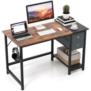 Costway 120 cm Home Office Desk Writing Desk Modern Computer Workstation with 2 Drawers in Brown Brown Costway 120 cm Home Office Desk Writing Desk Modern Computer Workstation with 2 Drawers in Brown Brown