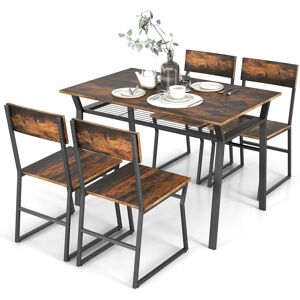 Costway 5 PCS Industrial Dining Table Set Rectangular Kitchen Table W/ 4 Chairs Metal Frame in Brown Brown Costway 5 PCS Industrial Dining Table Set Rectangular Kitchen Table W/ 4 Chairs Metal Frame in Brown Brown