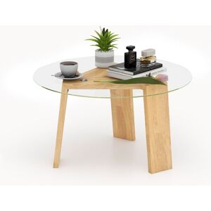 Costway Round Coffee Table Modern Center Table with Tempered Glass Top & Rubber Wood Legs in Natural Natural Costway Round Coffee Table Modern Center Table with Tempered Glass Top & Rubber Wood Legs in Natural Natural