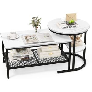 Costway Set of 2 Coffee Nesting Table Set Detachable 2-Tier Sofa Side Table Faux Marble Tabletop in Black Black Costway Set of 2 Coffee Nesting Table Set Detachable 2-Tier Sofa Side Table Faux Marble Tabletop in Black Black