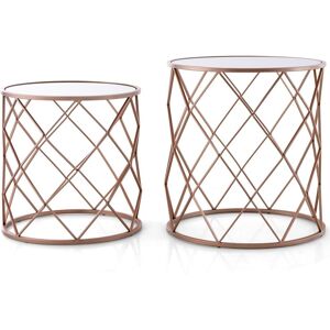 Costway Set of 2 Stackable Round End Table Modern Space Saving Side Table W/ Mirrored Top in Rose Gold Rose Gold Costway Set of 2 Stackable Round End Table Modern Space Saving Side Table W/ Mirrored Top in Rose Gold Rose Gold