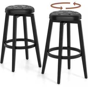 Costway Set of 2 Bar Stools Kitchen Upholstered Chair 360 Swivel Pub Stool 76cm in Black Black Costway Set of 2 Bar Stools Kitchen Upholstered Chair 360 Swivel Pub Stool 76cm in Black Black