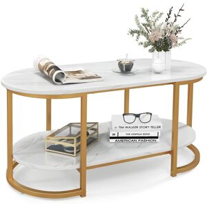 Costway Modern Faux Marble Coffee Table 2Tier Rectangular Chic Cocktail Accent Table in White White Costway Modern Faux Marble Coffee Table 2Tier Rectangular Chic Cocktail Accent Table in White White