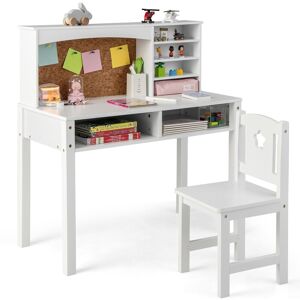 Costway Desk & Chair Set Wooden Study Table &Chair Writing Table Set in White White Costway Desk & Chair Set Wooden Study Table &Chair Writing Table Set in White White