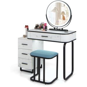 Costway Dressing Table Vanity Set Makeup Stool w/ Charging Station & 3Color Lighted Swivel Mirror & 3Drawer Chest in White White Costway Dressing Table Vanity Set Makeup Stool w/ Charging Station & 3Color Lighted Swivel Mirror & 3Drawer Chest in White White