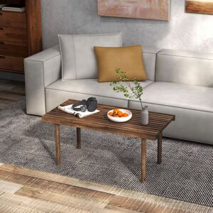 Costway 98cm Coffee Table Rubber Wood Center Table w/Slatted Wood Tabletop Rectangle for Living Room in Brown Brown Costway 98cm Coffee Table Rubber Wood Center Table w/Slatted Wood Tabletop Rectangle for Living Room in Brown Brown