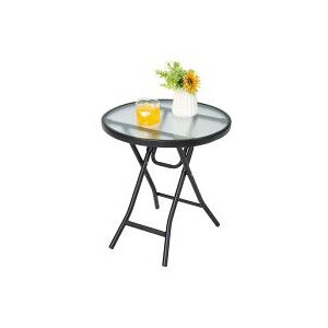 Costway Patio Folding Glass Side Table 46 cm Portable Round Bistro Coffee Table in Black Black Costway Patio Folding Glass Side Table 46 cm Portable Round Bistro Coffee Table in Black Black