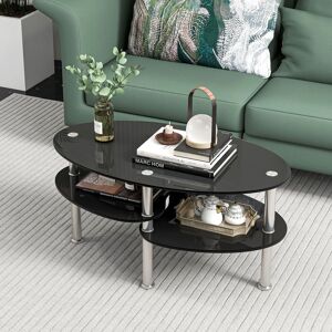 Costway 3-Tire Modern Oval Tea Table Smooth Glass Coffee Table Sofa End Side Table in Black Black Costway 3-Tire Modern Oval Tea Table Smooth Glass Coffee Table Sofa End Side Table in Black Black