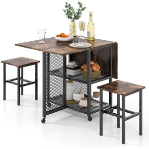 Costway 3-Piece Foldable Dining Table Set Drop Leaf Expandable Dining Table & 2 Stools Multicolor Costway 3-Piece Foldable Dining Table Set Drop Leaf Expandable Dining Table & 2 Stools Multicolor
