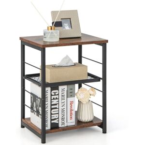 Costway Industrial 3-Tier Side Table End Table Nightstand Adjustable Metal Mesh Shelf in Brown Brown Costway Industrial 3-Tier Side Table End Table Nightstand Adjustable Metal Mesh Shelf in Brown Brown