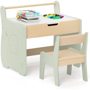Costway Table & Chair Set Wooden Activity Desk & Chair Set in Green Green Costway Table & Chair Set Wooden Activity Desk & Chair Set in Green Green