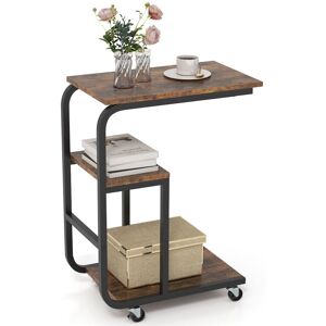 Costway C-shaped End Table Space-saving Couch Table with Open Shelves-Coffee in Brown Brown Costway C-shaped End Table Space-saving Couch Table with Open Shelves-Coffee in Brown Brown