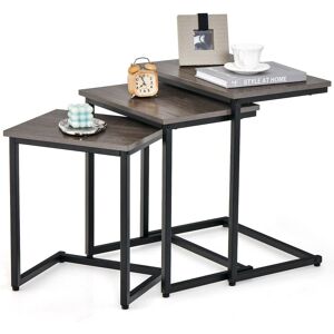 Costway Set of 3 Nesting Tables Rectangle Stacking Side Table C-shape Accent Coffee Desk in Grey Grey Costway Set of 3 Nesting Tables Rectangle Stacking Side Table C-shape Accent Coffee Desk in Grey Grey