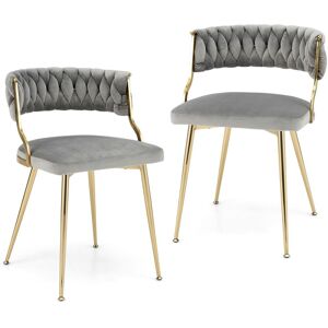 Costway Set of 2 Dining Chairs Upholstered Armless Velvet Accent Chair With Woven Back in Grey Grey Costway Set of 2 Dining Chairs Upholstered Armless Velvet Accent Chair With Woven Back in Grey Grey