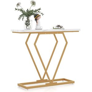 Costway Modern Console Table Faux Marble Narrow Entryway Hallway Table Accent Desk 100cm in White White Costway Modern Console Table Faux Marble Narrow Entryway Hallway Table Accent Desk 100cm in White White