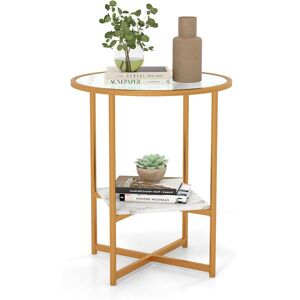 Costway Tempered Glass End Table Nightstand Coffee Sofa Side Table W/ Faux Marble Shelf in Gold Gold Costway Tempered Glass End Table Nightstand Coffee Sofa Side Table W/ Faux Marble Shelf in Gold Gold