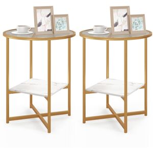 Costway 2 PCS Tempered Glass End Table Beside Coffee Sofa Side Table W/Faux Marble Shelf in Gold Gold Costway 2 PCS Tempered Glass End Table Beside Coffee Sofa Side Table W/Faux Marble Shelf in Gold Gold