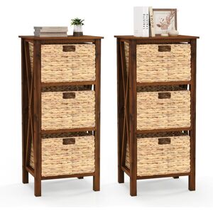 Costway Set of 2 Nightstand 3-Tier Sofa Side Table X-Shaped 3-Drawer End Table in Brown Brown Costway Set of 2 Nightstand 3-Tier Sofa Side Table X-Shaped 3-Drawer End Table in Brown Brown