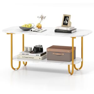 Costway Faux Marble Top Coffee Table Office Modern 2-tier Tea Table-White in White White Costway Faux Marble Top Coffee Table Office Modern 2-tier Tea Table-White in White White