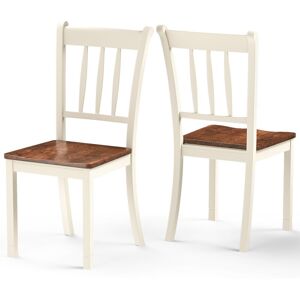 Costway Kitchen & Dining Room Chairs Set of 2 Wood Classic Slat Back Side Chair in White White Costway Kitchen & Dining Room Chairs Set of 2 Wood Classic Slat Back Side Chair in White White