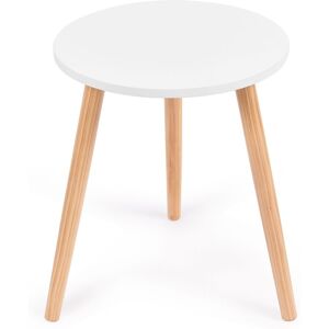 Costway Round Compact Coffee End Table Small Side Desk w/ Natural Wood Legs Modern Style in White White Costway Round Compact Coffee End Table Small Side Desk w/ Natural Wood Legs Modern Style in White White