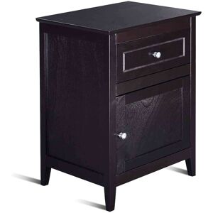 Costway 2-Tier Modern Badroom Nightstand with Drawer in Black Black Costway 2-Tier Modern Badroom Nightstand with Drawer in Black Black