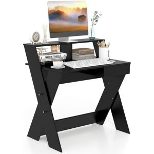 Costway Wooden Computer Desk Home Office Writing Desk with Monitor Stand Riser X-shaped Black Black Costway Wooden Computer Desk Home Office Writing Desk with Monitor Stand Riser X-shaped Black Black