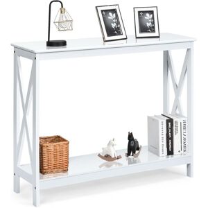 Costway 2-Tier Console Table X-design Wooden Hallway Table Narrow Sofa Bed Side Table in White White Costway 2-Tier Console Table X-design Wooden Hallway Table Narrow Sofa Bed Side Table in White White