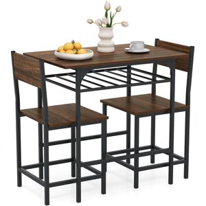 Costway Dining Table Set for 2 3-Piece Wood Rectangular Table & Chair Set w/ Metal Frame in Brown Brown Costway Dining Table Set for 2 3-Piece Wood Rectangular Table & Chair Set w/ Metal Frame in Brown Brown