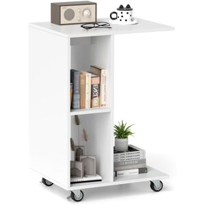 Costway C-Shaped End Table Narrow Side Table with Storage Shelves in White White Costway C-Shaped End Table Narrow Side Table with Storage Shelves in White White