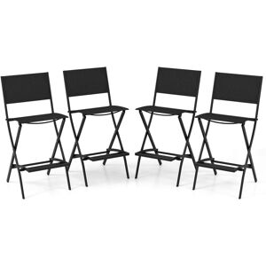 Costway Outdoor Bar Chair Set of 4 Folding Bar Height Stool w/Footrest-Black in Black Black Costway Outdoor Bar Chair Set of 4 Folding Bar Height Stool w/Footrest-Black in Black Black