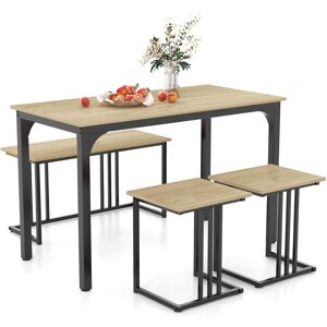 Costway 4-Piece Dining Table Set Industrial Dining Table W/ Bench-Natural in Natural Natural Costway 4-Piece Dining Table Set Industrial Dining Table W/ Bench-Natural in Natural Natural