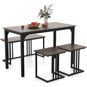Costway 4-Piece Dining Table Set Industrial Dining Table W/ Bench & 2 Stools Grey Grey Costway 4-Piece Dining Table Set Industrial Dining Table W/ Bench & 2 Stools Grey Grey