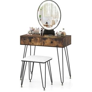 Costway Vanity Set Makeup Dressing Table w/ Soft Cushioned Stool & Mirror in Brown Brown Costway Vanity Set Makeup Dressing Table w/ Soft Cushioned Stool & Mirror in Brown Brown