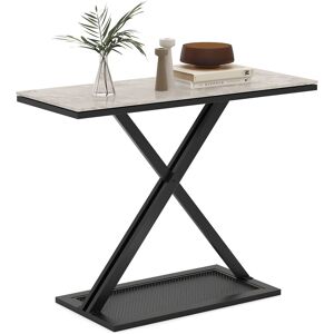 Costway Faux Marble Top Console Table Metal Frame Entryway Table in White White Costway Faux Marble Top Console Table Metal Frame Entryway Table in White White