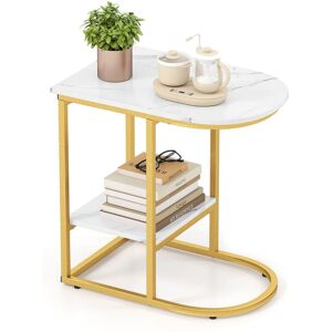 Costway C-shaped End Table Modern Sofa Side Table with Storage Shelf in White White Costway C-shaped End Table Modern Sofa Side Table with Storage Shelf in White White