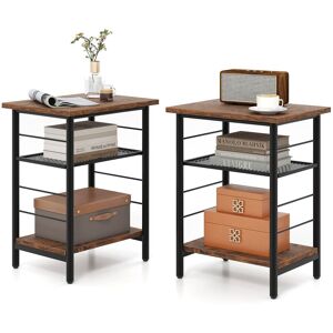 Costway 2PCS Industrial End Table Height Adjustable 3-Tier Side Table in Brown Brown Costway 2PCS Industrial End Table Height Adjustable 3-Tier Side Table in Brown Brown