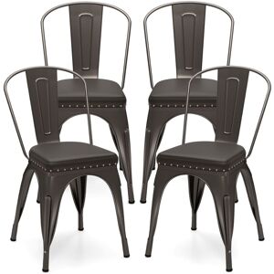 Costway Metal Dining Chair Set of 4 Indoor Stackable Kitchen Chairs in Dark Grey Dark Grey Costway Metal Dining Chair Set of 4 Indoor Stackable Kitchen Chairs in Dark Grey Dark Grey