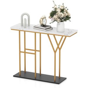 Costway 100 CM Console Table 2-Tier Faux Marble Entryway Table in White White Costway 100 CM Console Table 2-Tier Faux Marble Entryway Table in White White