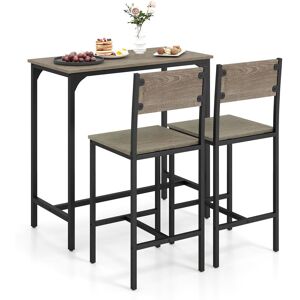 Costway 3 Piece Bar Table Set Pub Dining Table & 2 Bar Stools w/ Backrest in Grey Grey Costway 3 Piece Bar Table Set Pub Dining Table & 2 Bar Stools w/ Backrest in Grey Grey