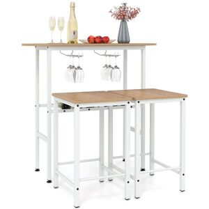 Costway 3 Piece Counter Height Table Set Oval Dining Table & 2 Stools in Natural Natural Costway 3 Piece Counter Height Table Set Oval Dining Table & 2 Stools in Natural Natural